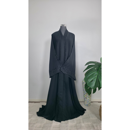 Black Embroidered Abaya with diamantes and  Matching Hijab