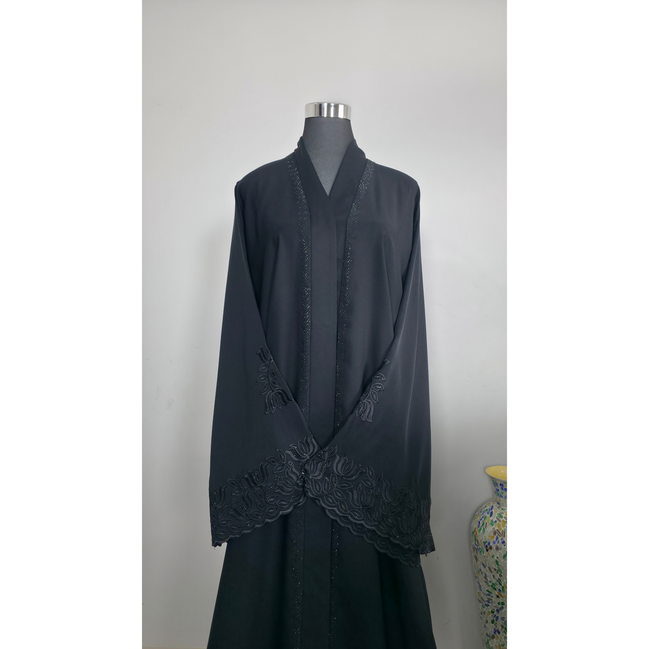 Black Embroidered Abaya with diamantes and  Matching Hijab