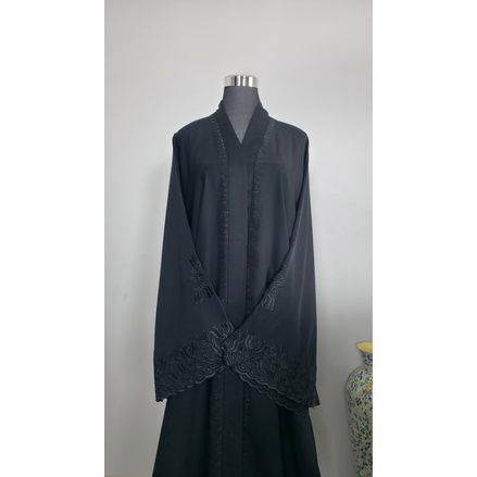 Black Embroidered Abaya with diamantes and  Matching Hijab