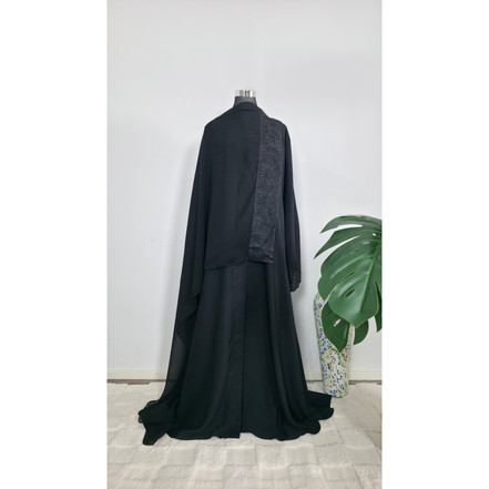Black Embroidered Abaya with diamantes and  Matching Hijab