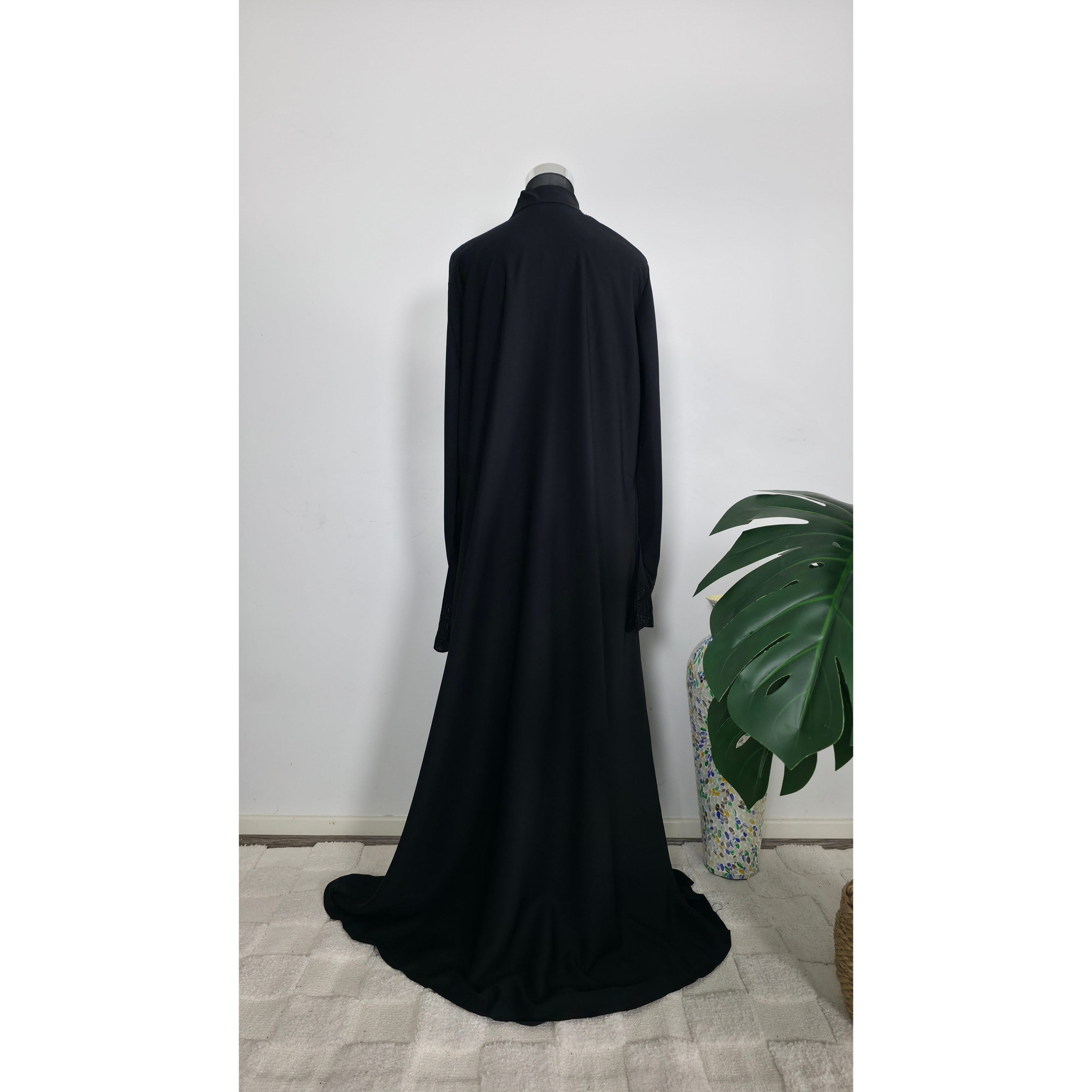 Black Embroidered Abaya with diamantes and  Matching Hijab