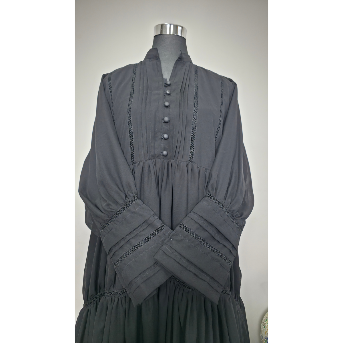 Black Chiffon fully lined dress with lace detail