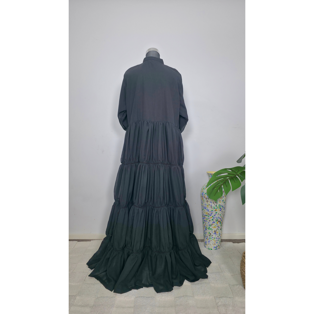 Black Chiffon fully lined dress with lace detail