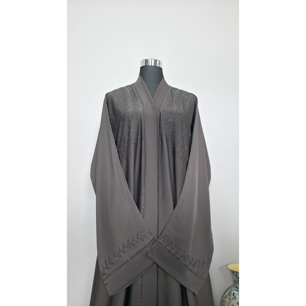 Grey Diamantes Abaya with Matching Belt