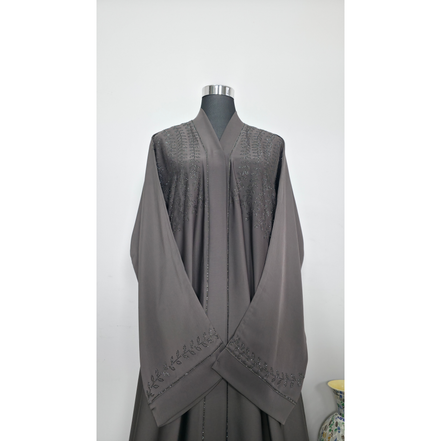 Grey Diamantes Abaya with Matching Belt