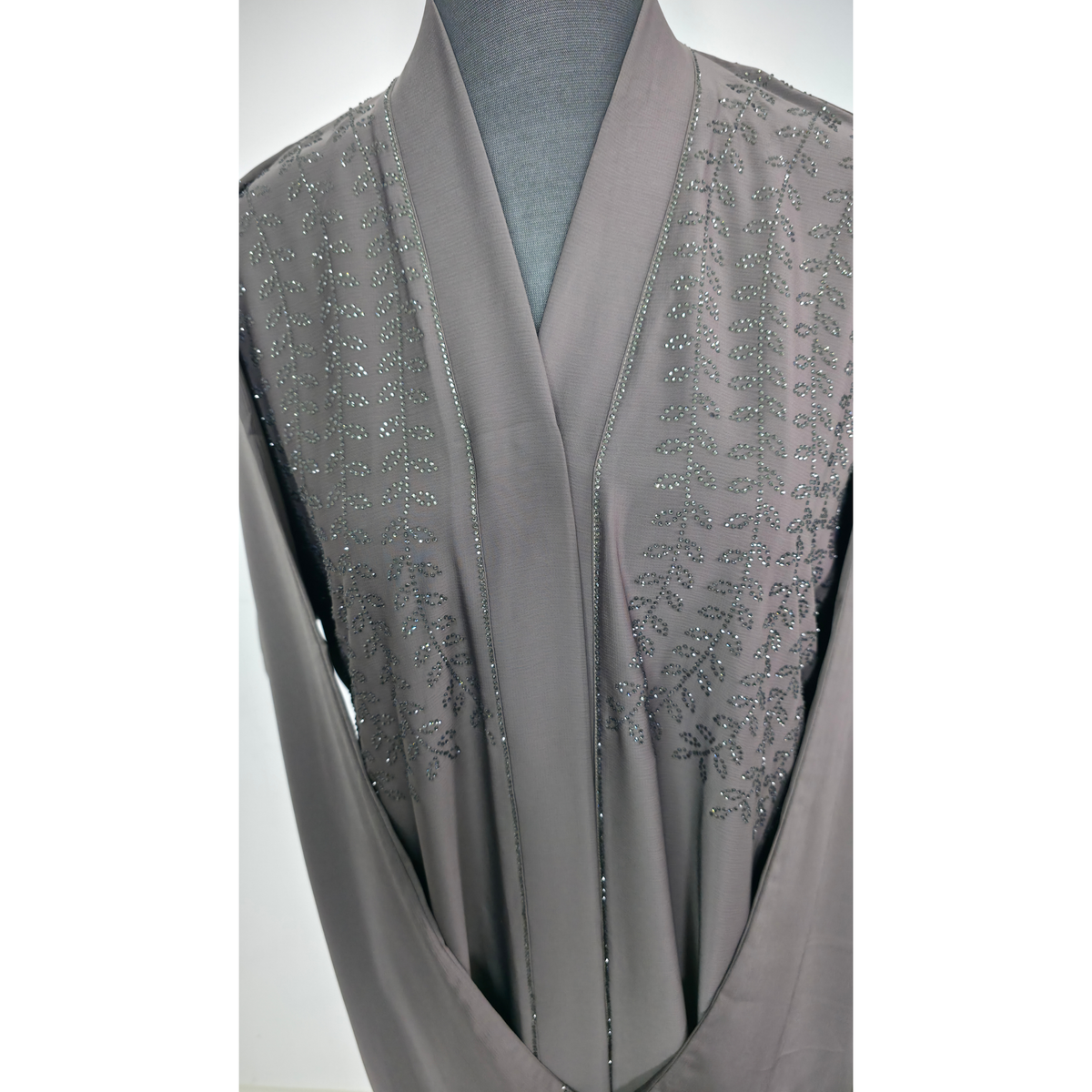 Grey Diamantes Abaya with Matching Belt