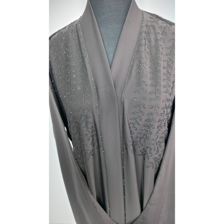 Grey Diamantes Abaya with Matching Belt