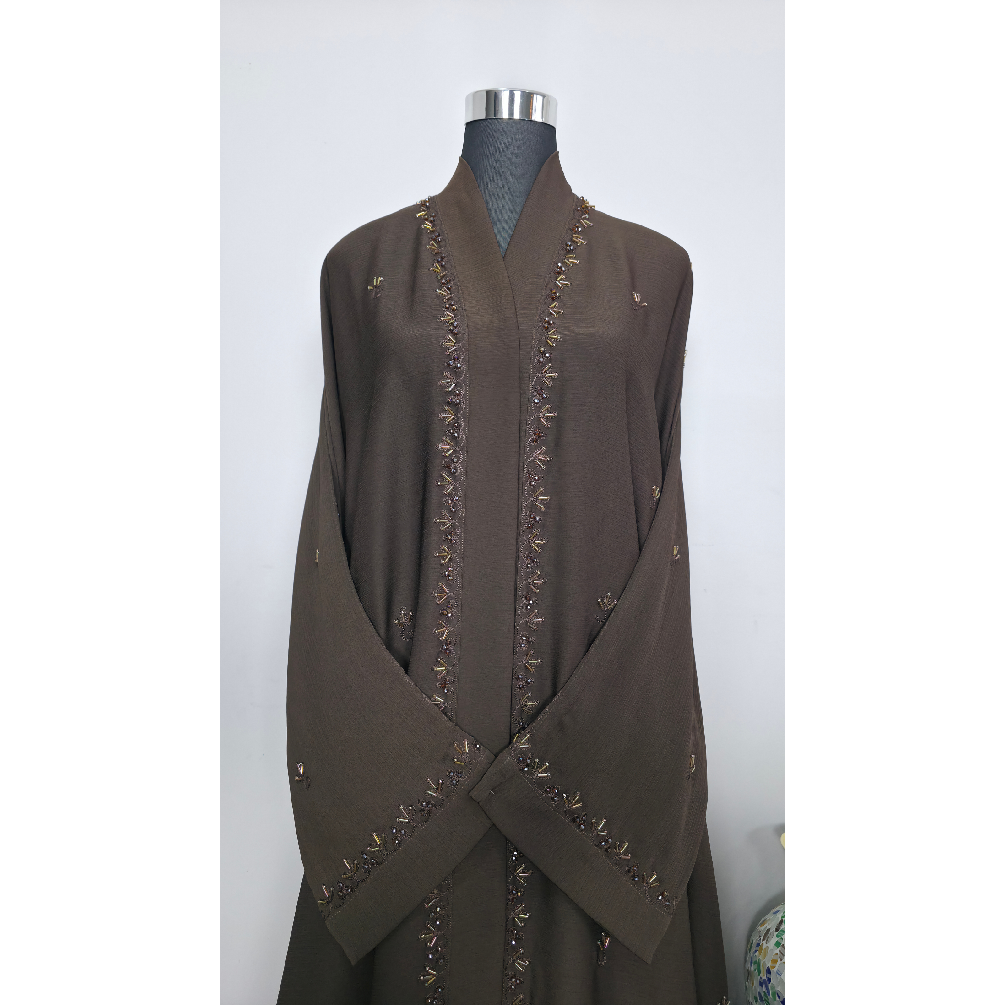 Brown Beaded and Embroidered Abaya