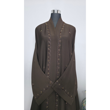 Brown Beaded and Embroidered Abaya