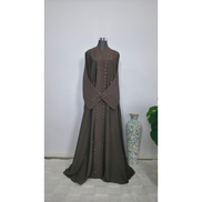 Brown Beaded and Embroidered Abaya