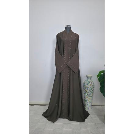 Brown Beaded and Embroidered Abaya