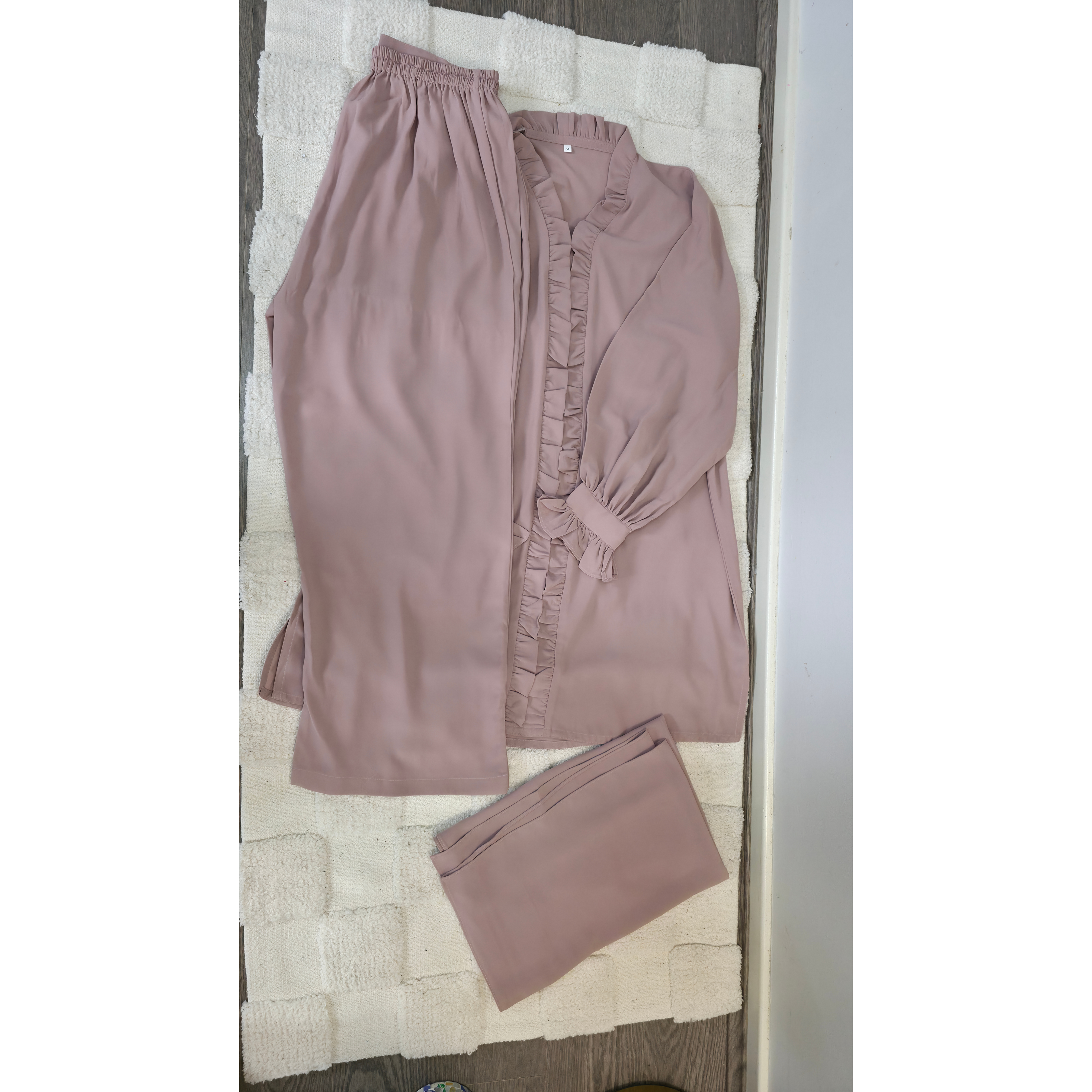 Blush Ruffle Modest 3 piece co ord set