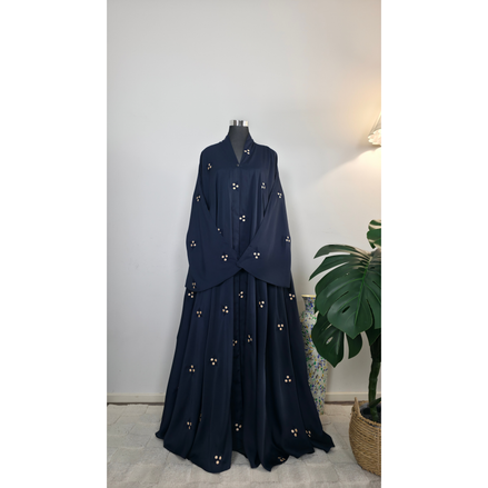 Navy Floral Embroidered Modest Abaya Dress