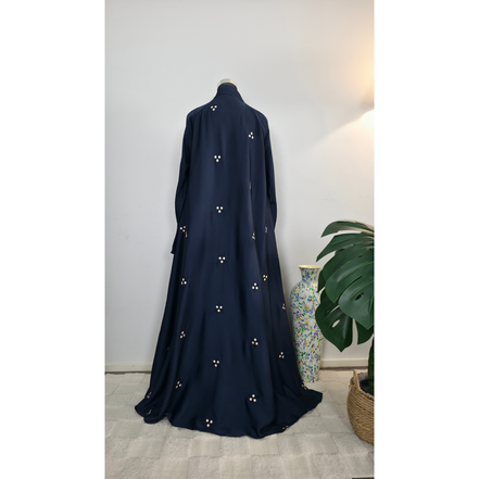 Navy Floral Embroidered Modest Abaya Dress